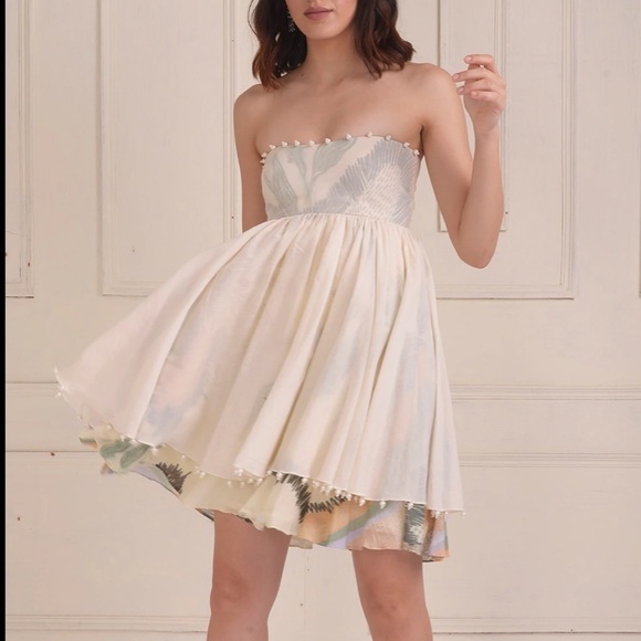 shwetanga Dresses & Skirts - SHWETANGA IVORY COTTON STRAPLESS DRESS MILA
